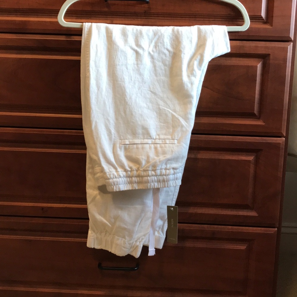 JCrew White linen pants with cuff.